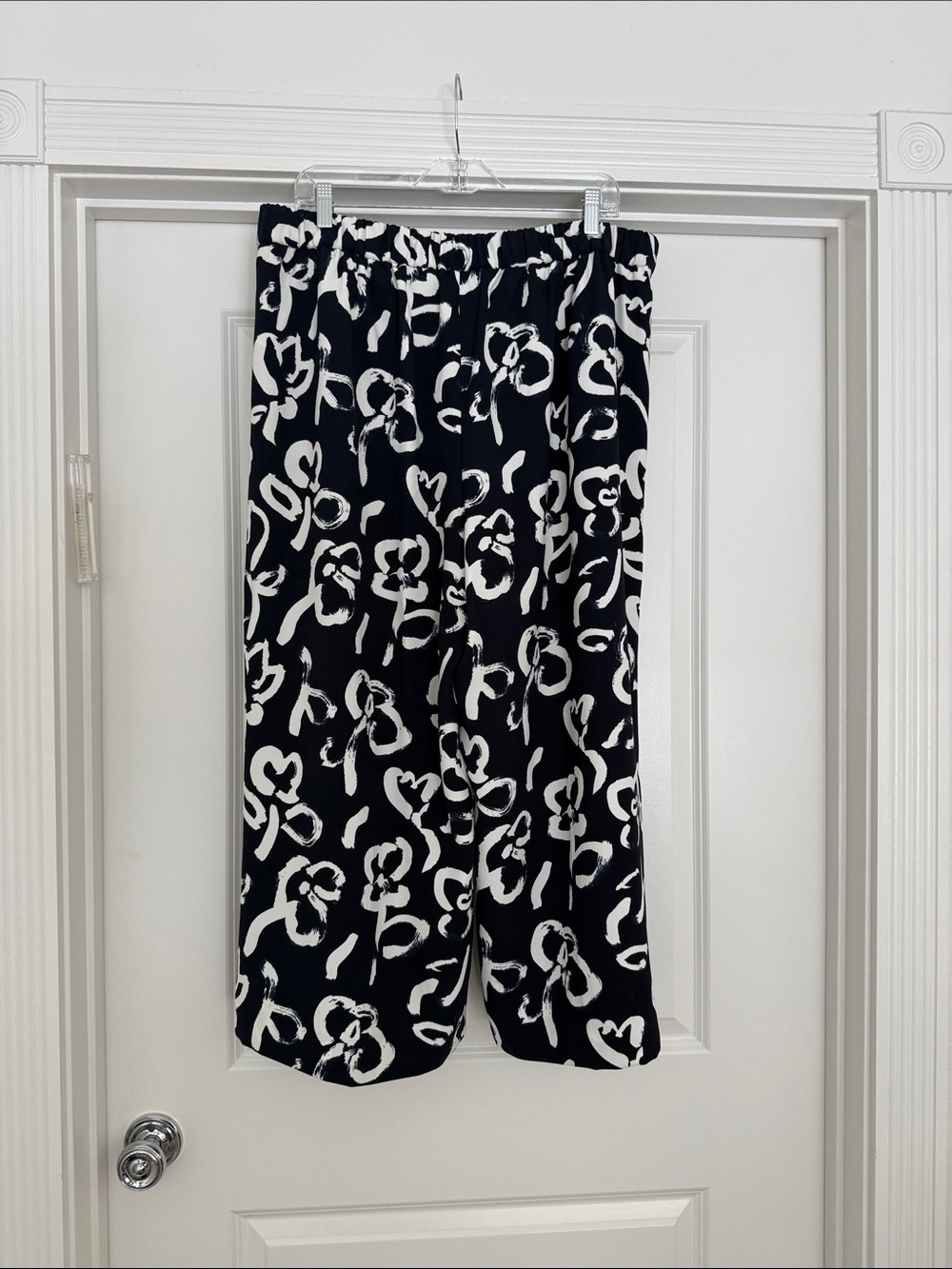 J. Crew Navy and White Floral Wide-Leg Pants